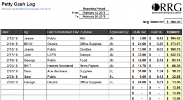 Petty Cash Log